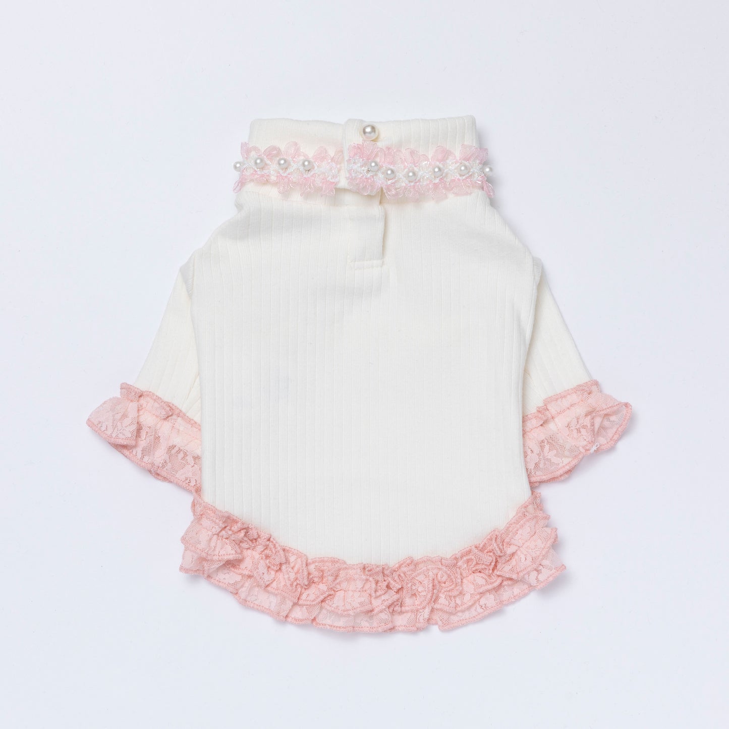 Ribbed turtle knit【White × Pink】