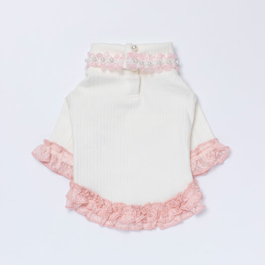 Ribbed turtle knit【White × Pink】