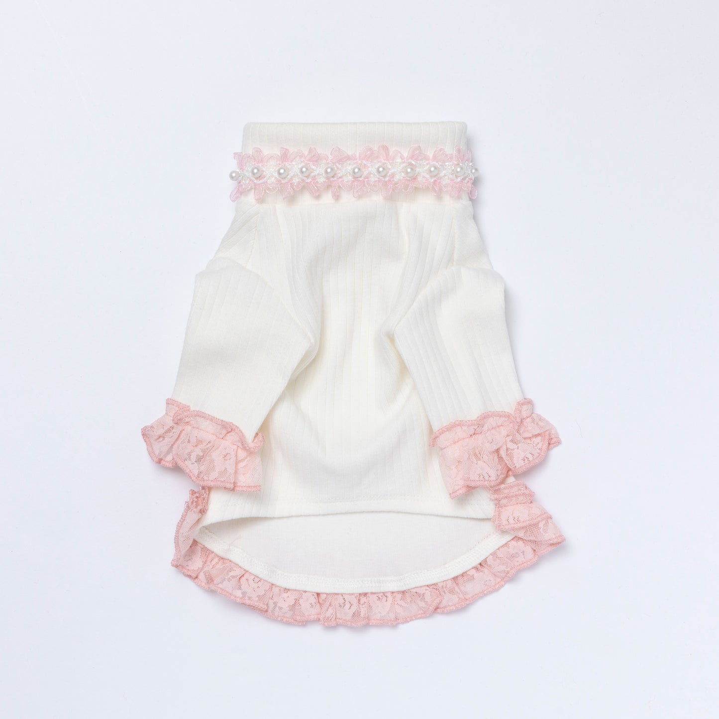 Ribbed turtle knit【White × Pink】