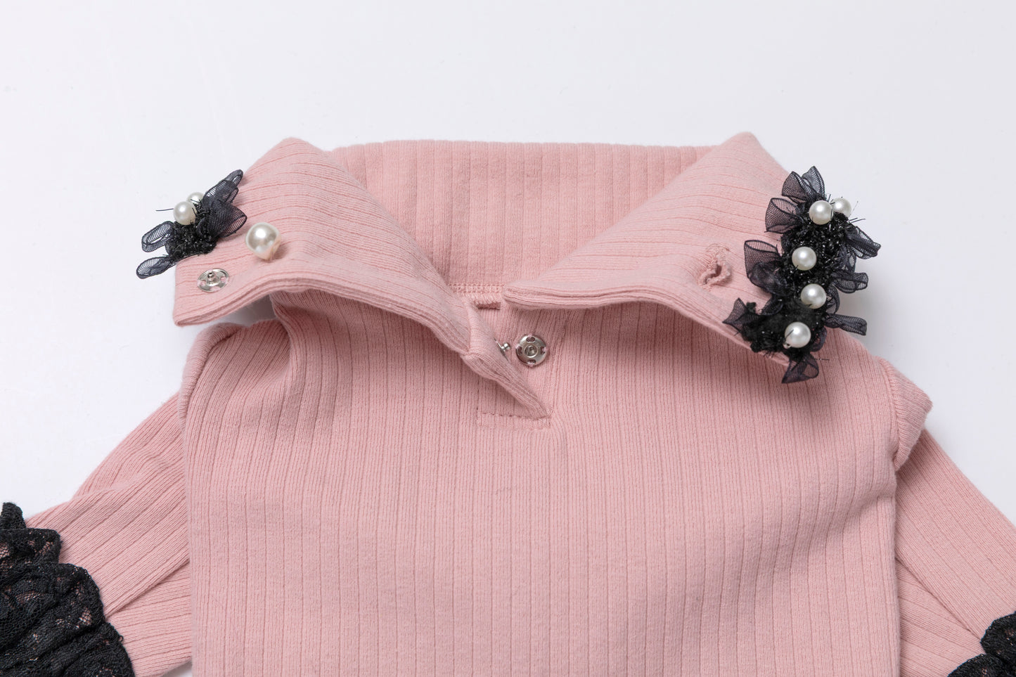 Ribbed turtle knit【Pink × Black】