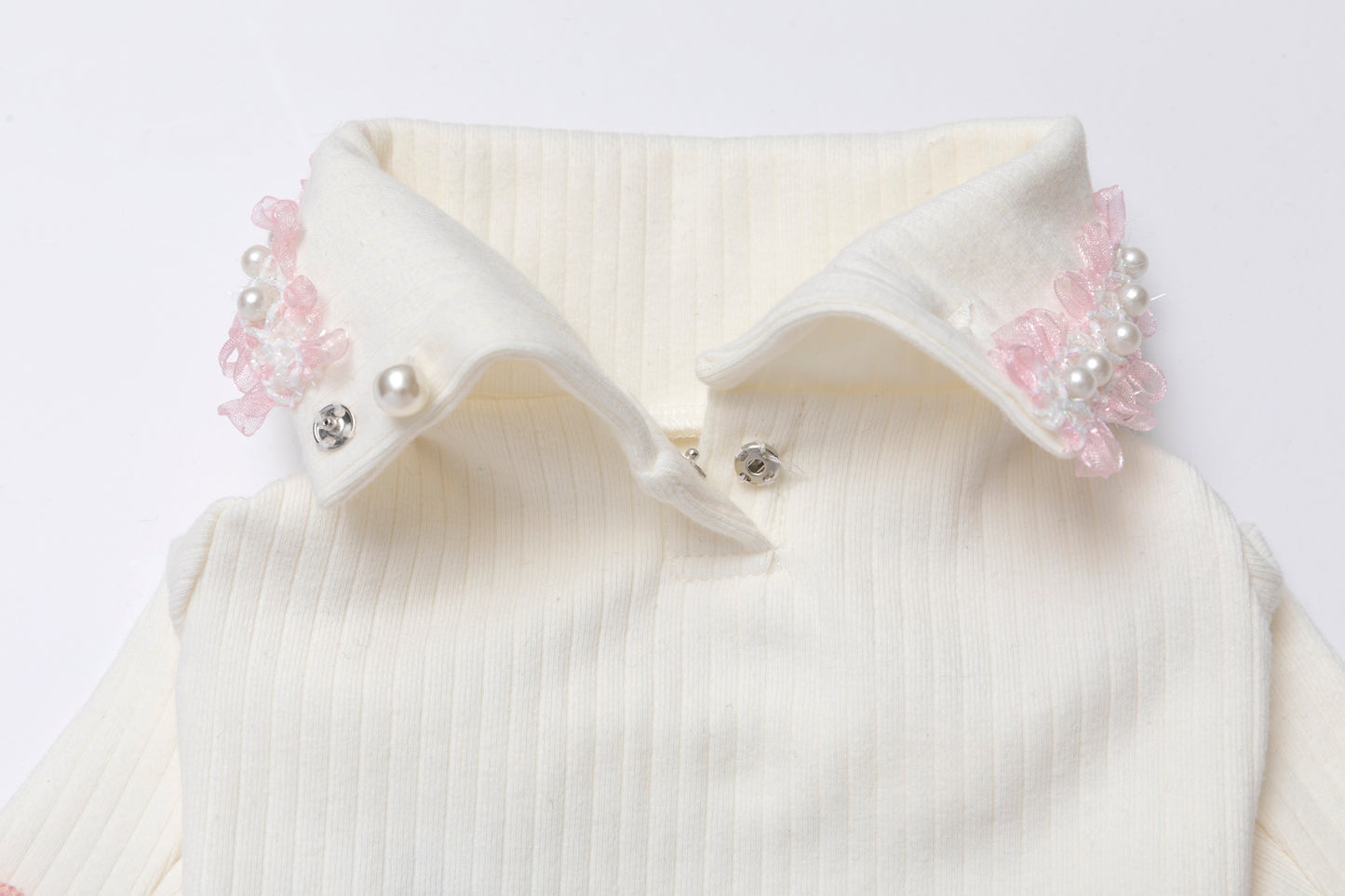 Ribbed turtle knit【White × Pink】