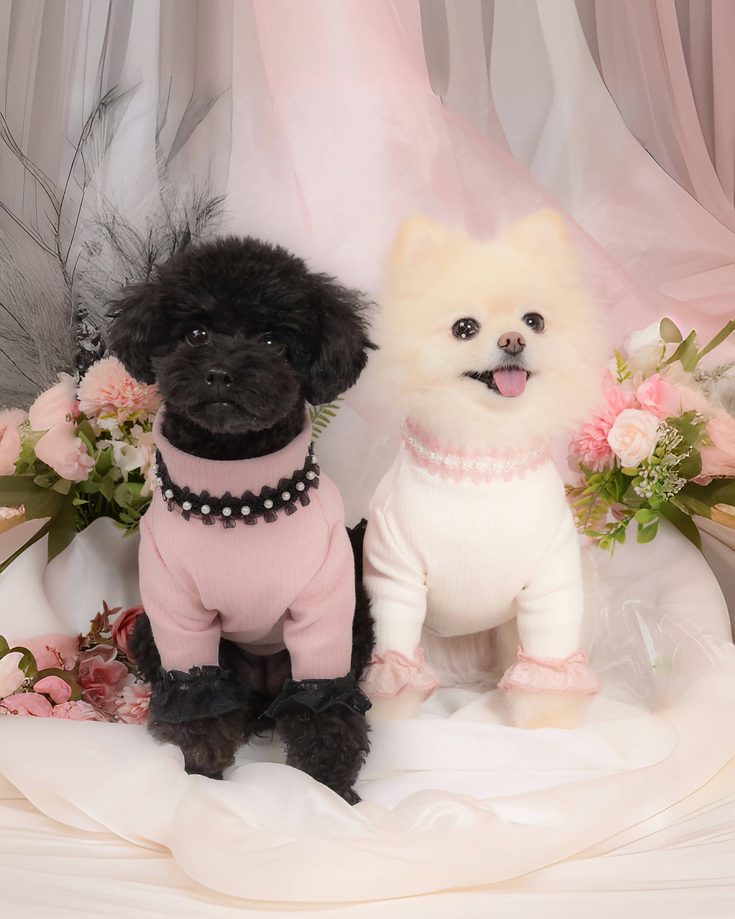 Ribbed turtle knit【Pink × Black】