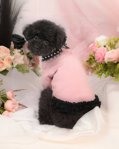Ribbed turtle knit【Pink × Black】